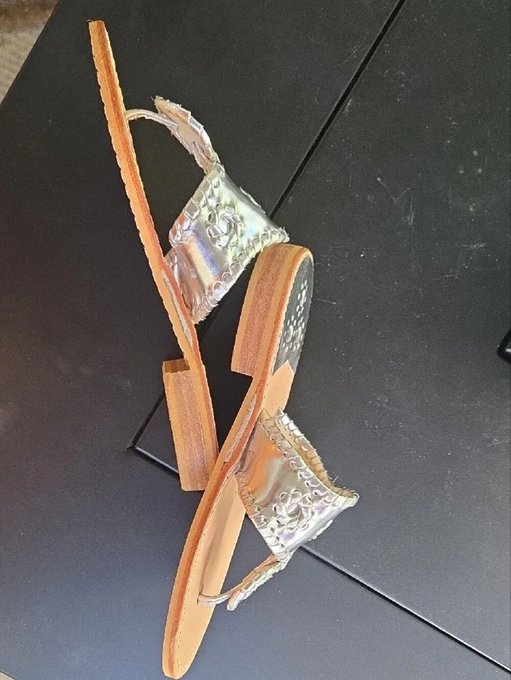 Jack Rogers Women’s Silver Leather Sandal - Hampton Style